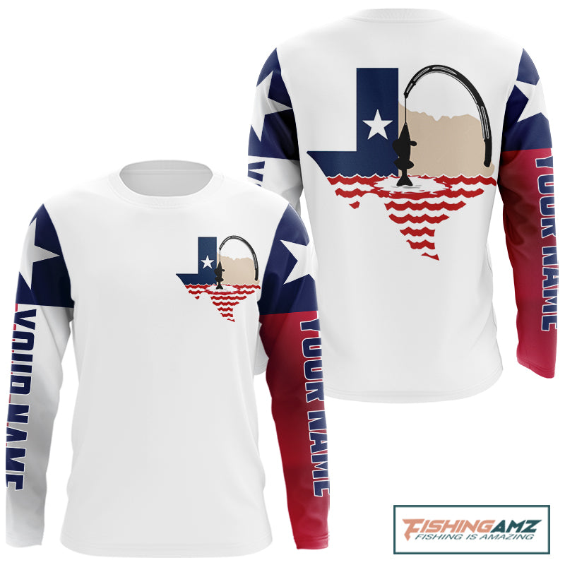 Personalized Texas Flag Long Sleeve Custom Name Tournament Fishing Shirts, Texas Fishing Jerseys NBT515