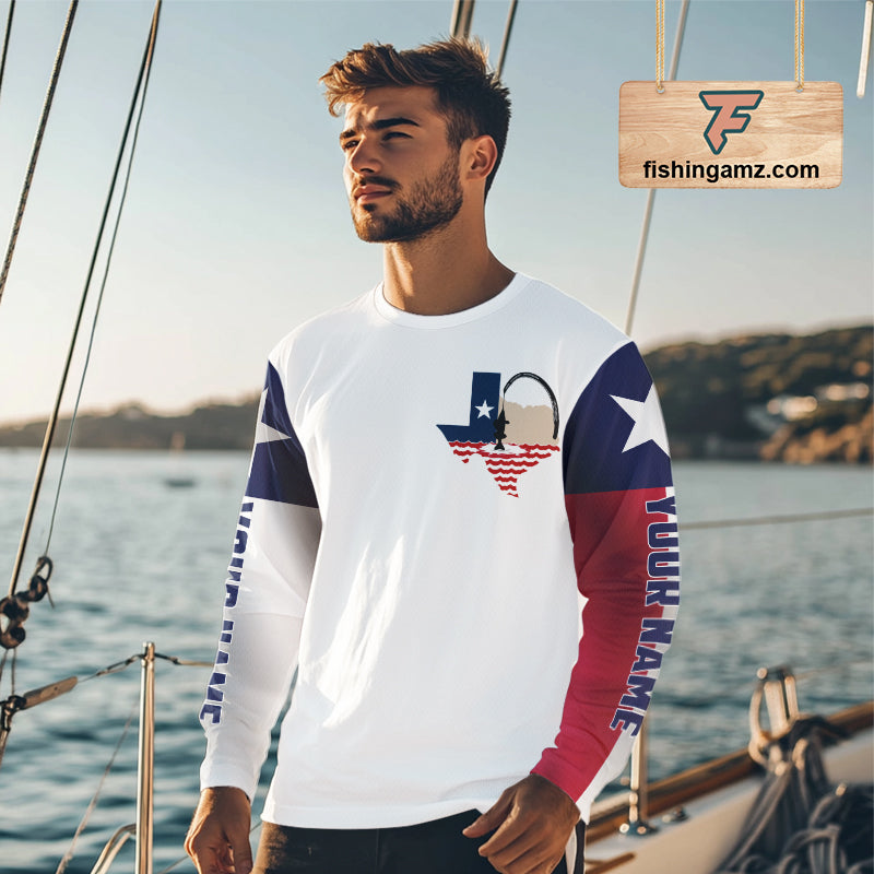 Personalized Texas Flag Long Sleeve Custom Name Tournament Fishing Shirts, Texas Fishing Jerseys NBT515