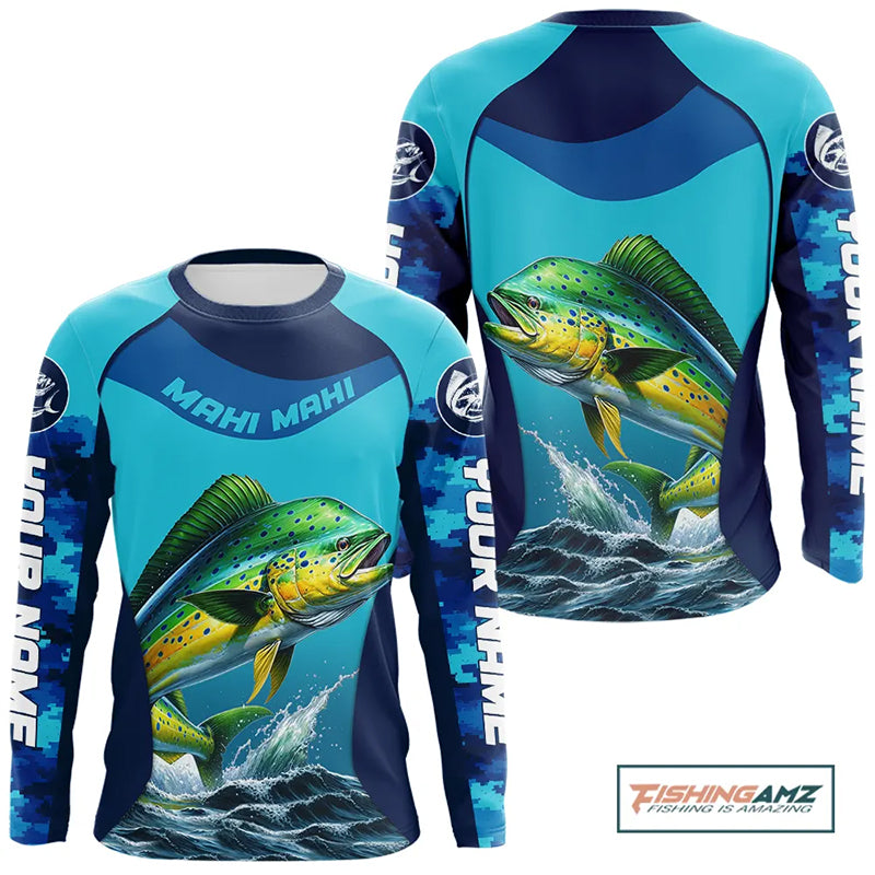Custom Mahi Mahi Fishing Shirts For Team, Saltwater Performance Fishing Shirt NBT350