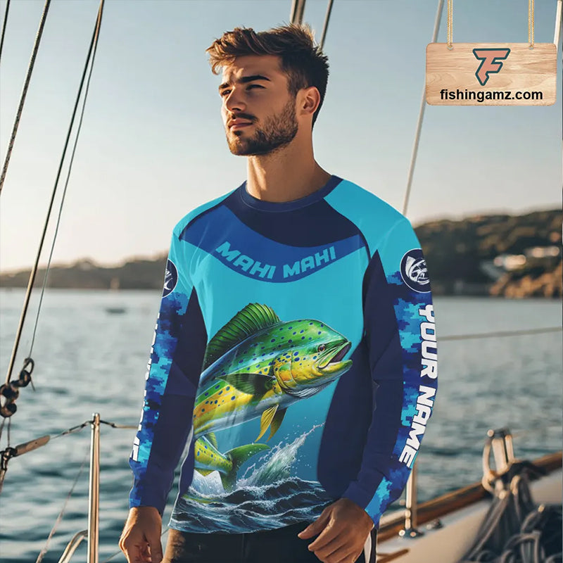 Custom Mahi Mahi Fishing Shirts For Team, Saltwater Performance Fishing Shirt NBT350