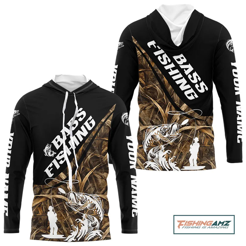 Personalized Largemouth Bass Fishing Hood Tatto Grass Camo Custom Fishing Jerseys NBT355