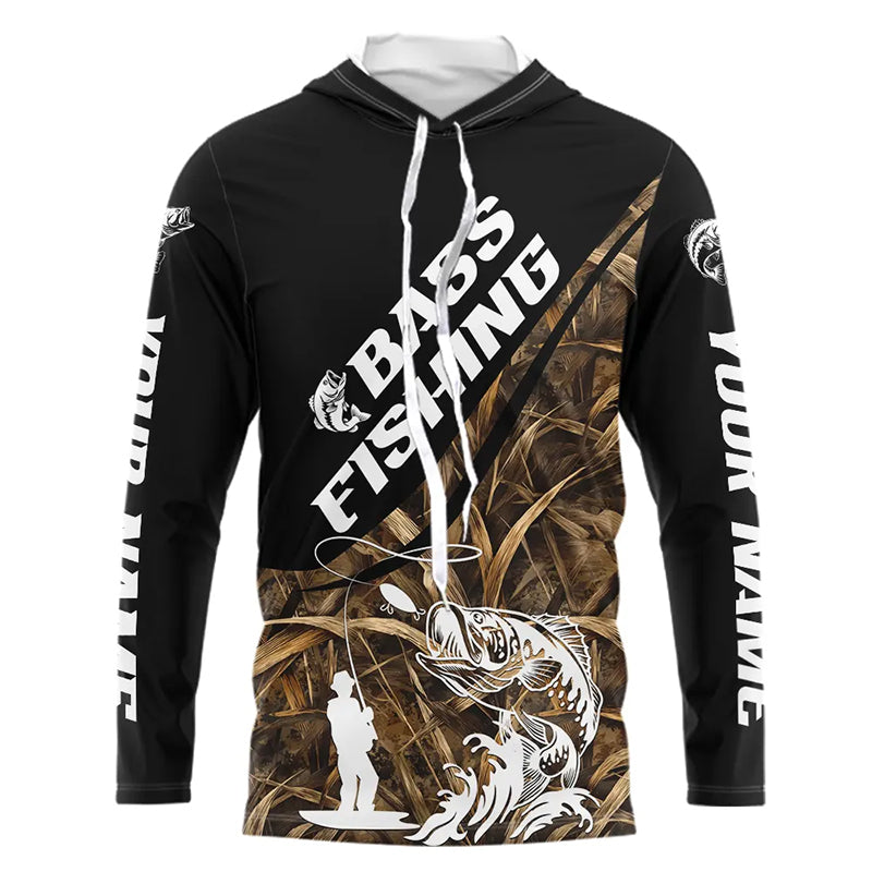 Personalized Largemouth Bass Fishing Hood Tatto Grass Camo Custom Fishing Jerseys NBT355