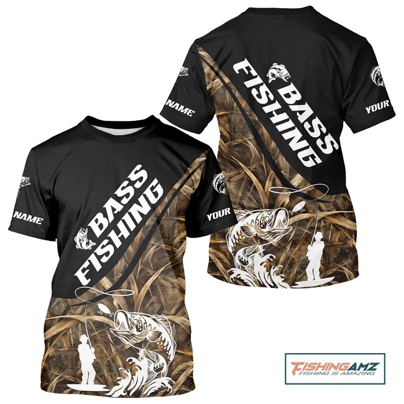 Personalized Largemouth Bass Fishing Hood Tatto Grass Camo Custom Fishing Jerseys NBT355