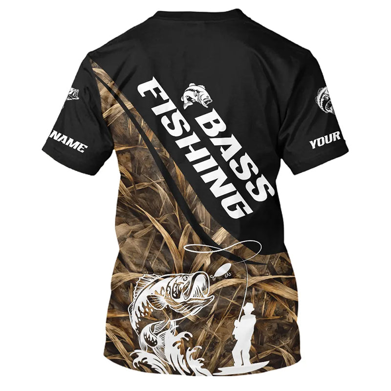 Personalized Largemouth Bass Fishing Hood Tatto Grass Camo Custom Fishing Jerseys NBT355