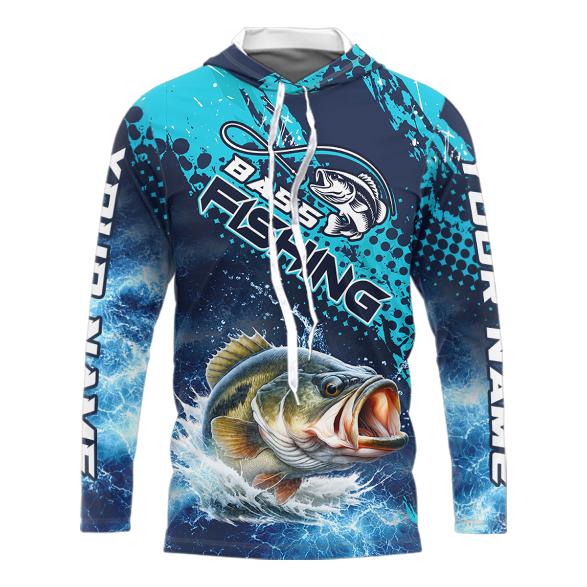 Thunder Lightning Bass Fishing Tournament Shirts with Hood Blue Camo, Custom Bass Fishing Shirts For Men NBT448