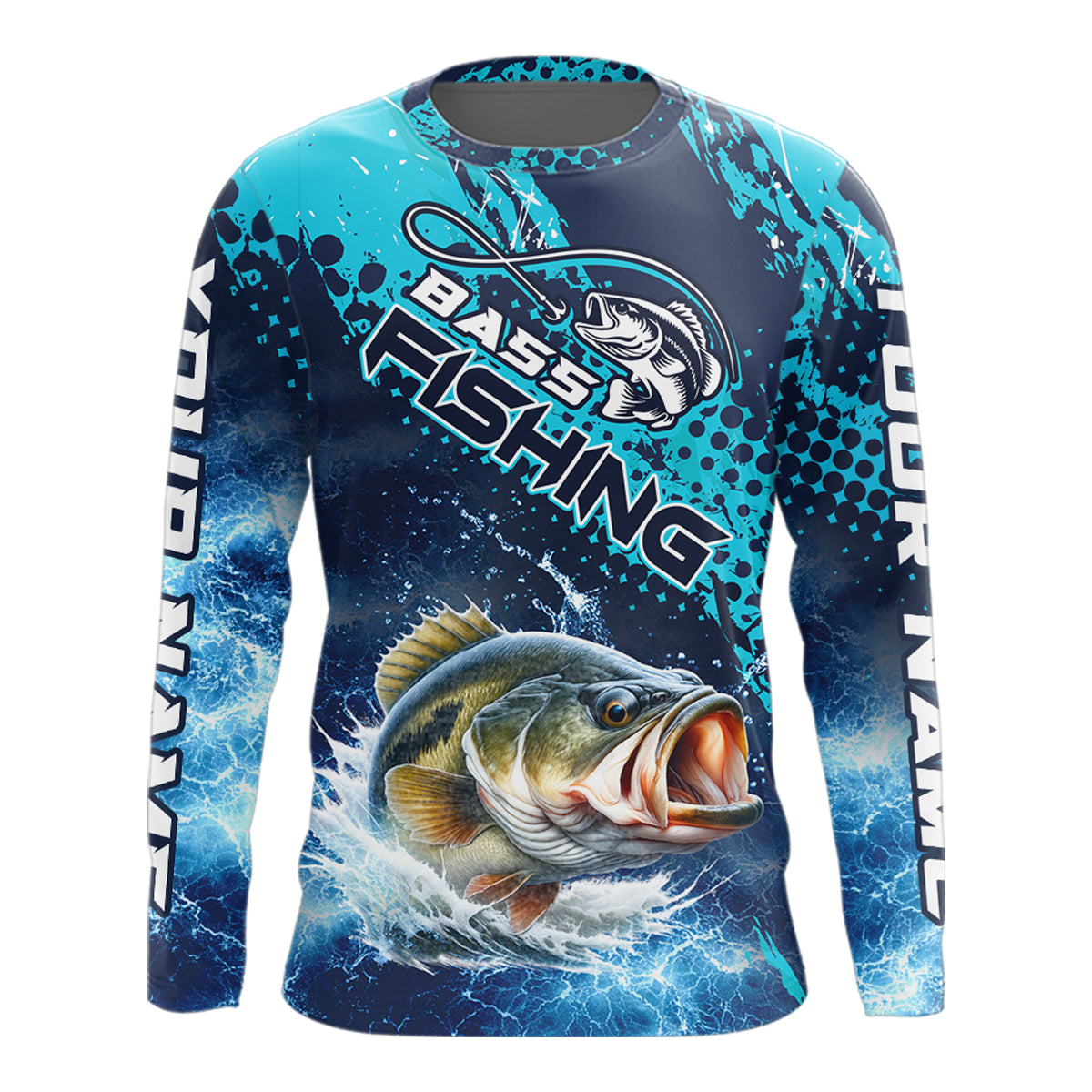 Thunder Lightning Bass Fishing Tournament Shirts Blue Camo, Custom Bass Fishing Shirts For Men NBT448