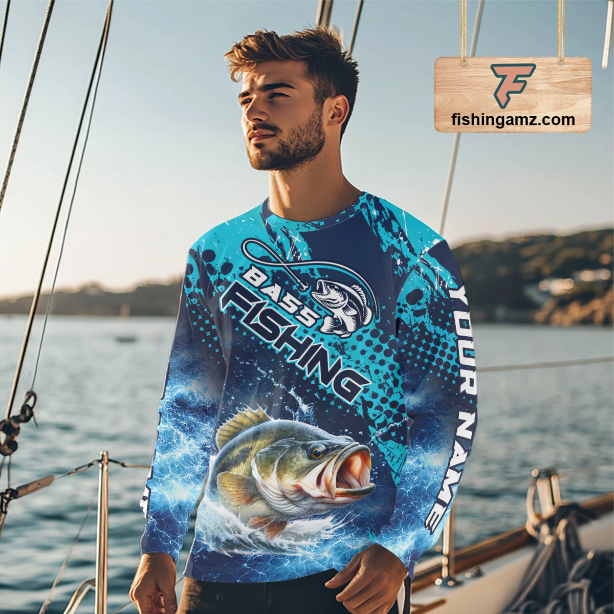 Thunder Lightning Bass Fishing Tournament Shirts Blue Camo, Custom Bass Fishing Shirts For Men NBT448