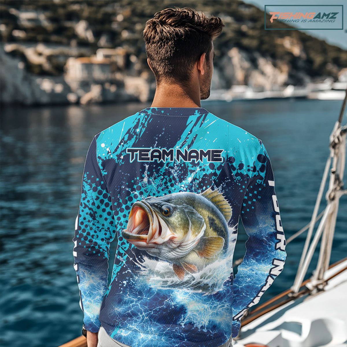 Thunder Lightning Bass Fishing Tournament Shirts Blue Camo, Custom Bass Fishing Shirts For Men NBT448