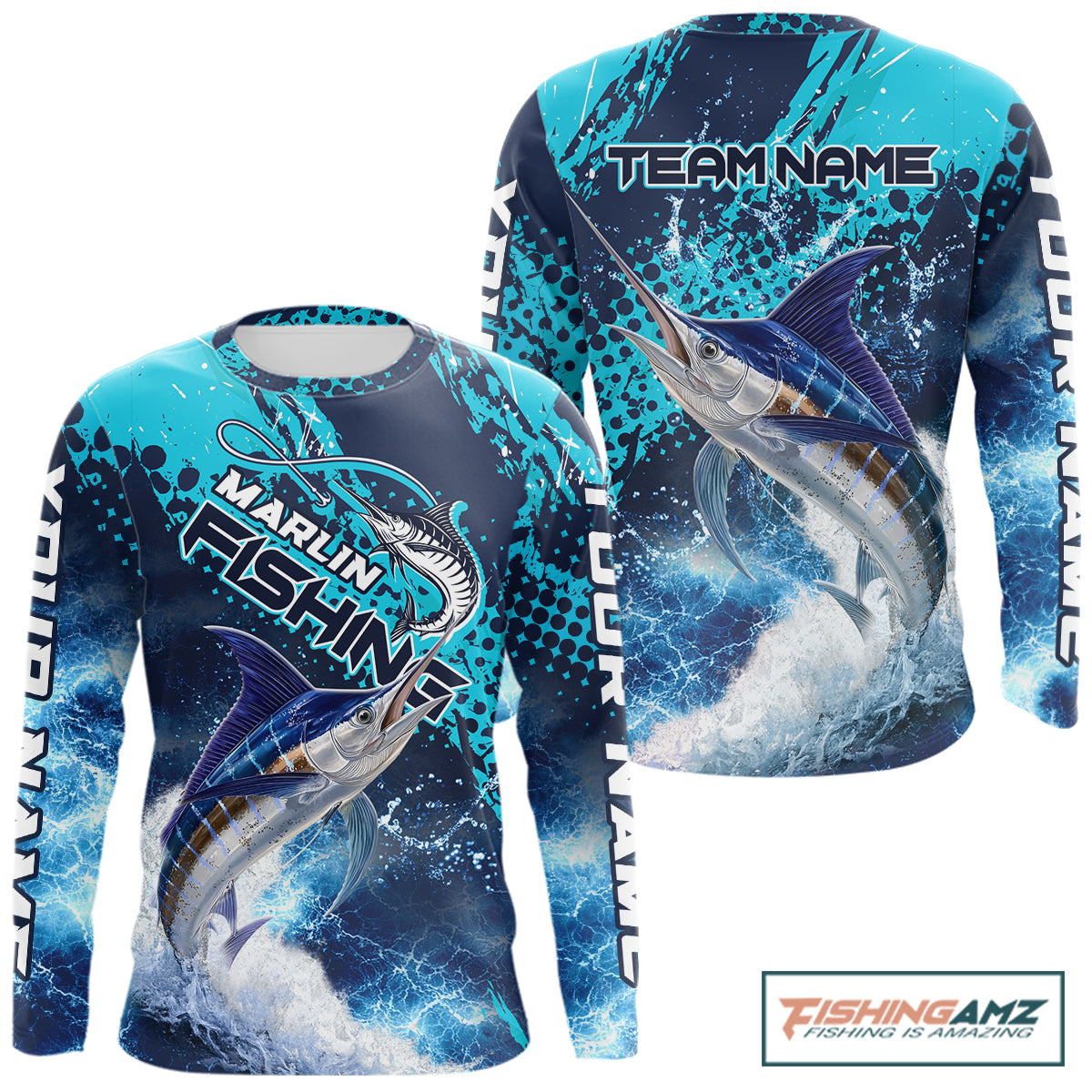 Back view of marlin offshore long sleeve performance fishing jersey