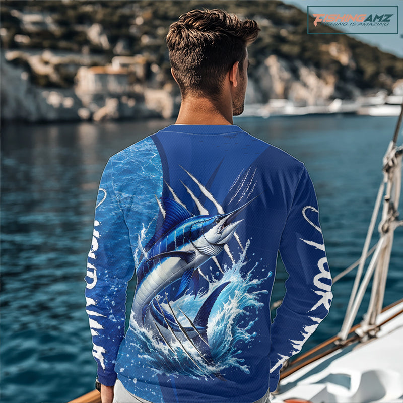 Marlin Fishing Custom Long Sleeve Performance Fishing Shirts, Marlin Saltwater Fishing Shirt NBT720