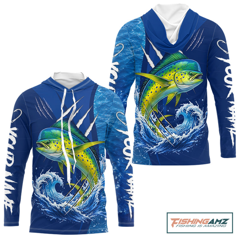 Mahi Mahi Fishing Custom Long Sleeve Hooded Performance Fishing Shirts, Mahi Mahi Saltwater Fishing Shirt NBT721