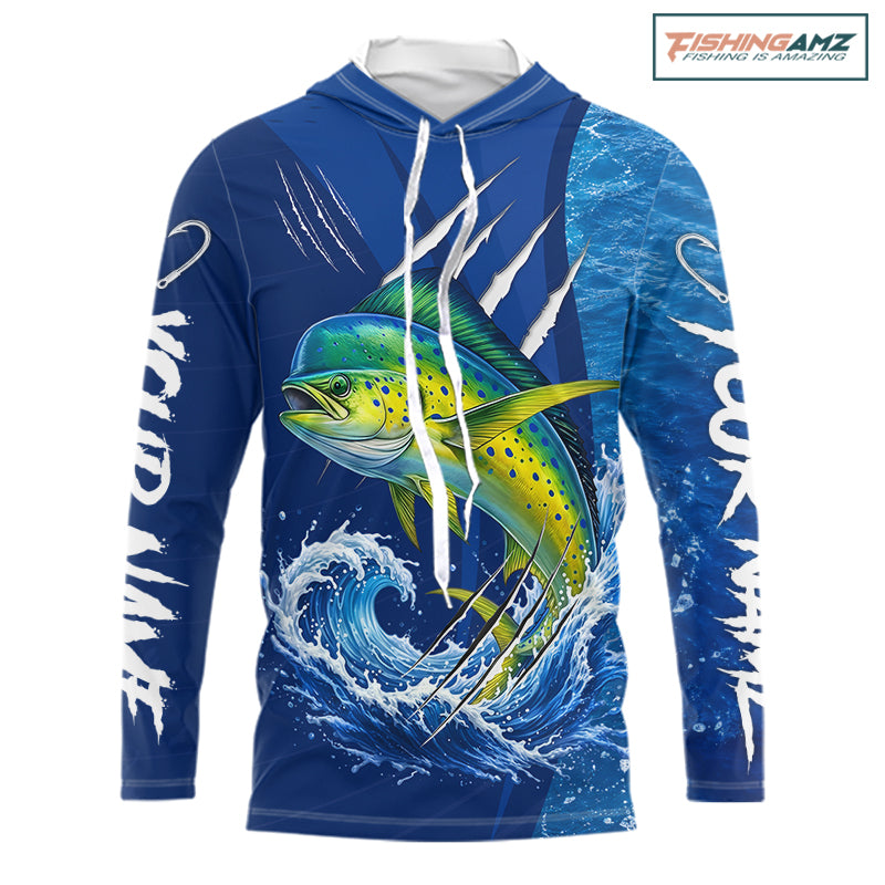 Mahi Mahi Fishing Custom Long Sleeve Hooded Performance Fishing Shirts, Mahi Mahi Saltwater Fishing Shirt NBT721