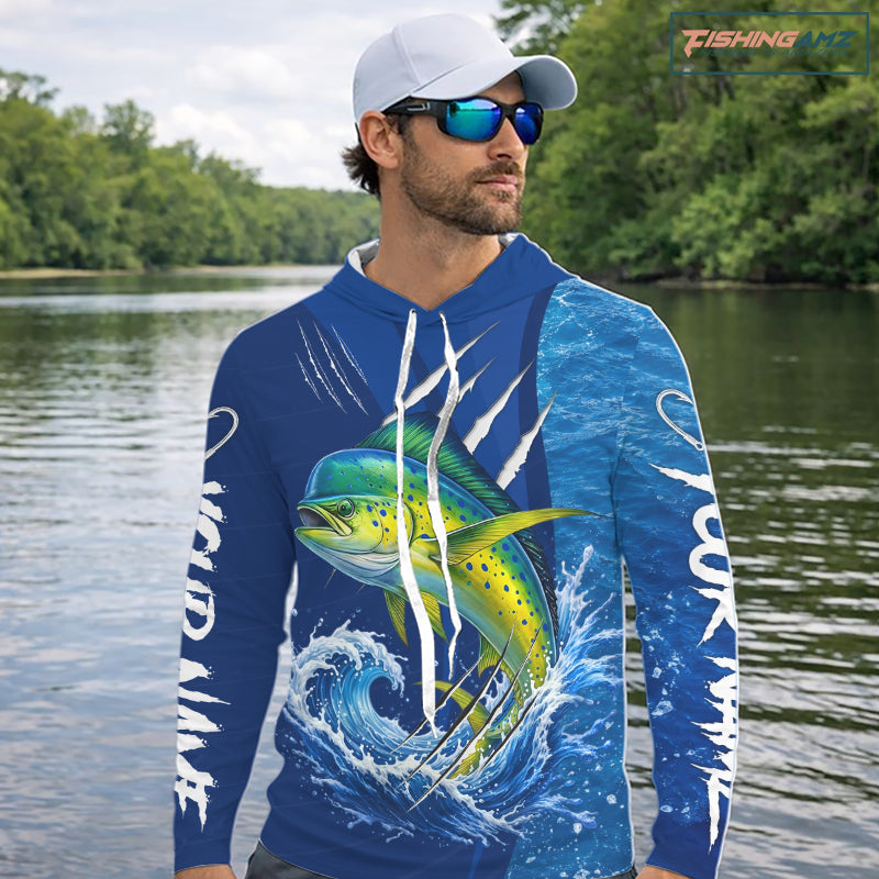 Mahi Mahi Fishing Custom Long Sleeve Hooded Performance Fishing Shirts, Mahi Mahi Saltwater Fishing Shirt NBT721