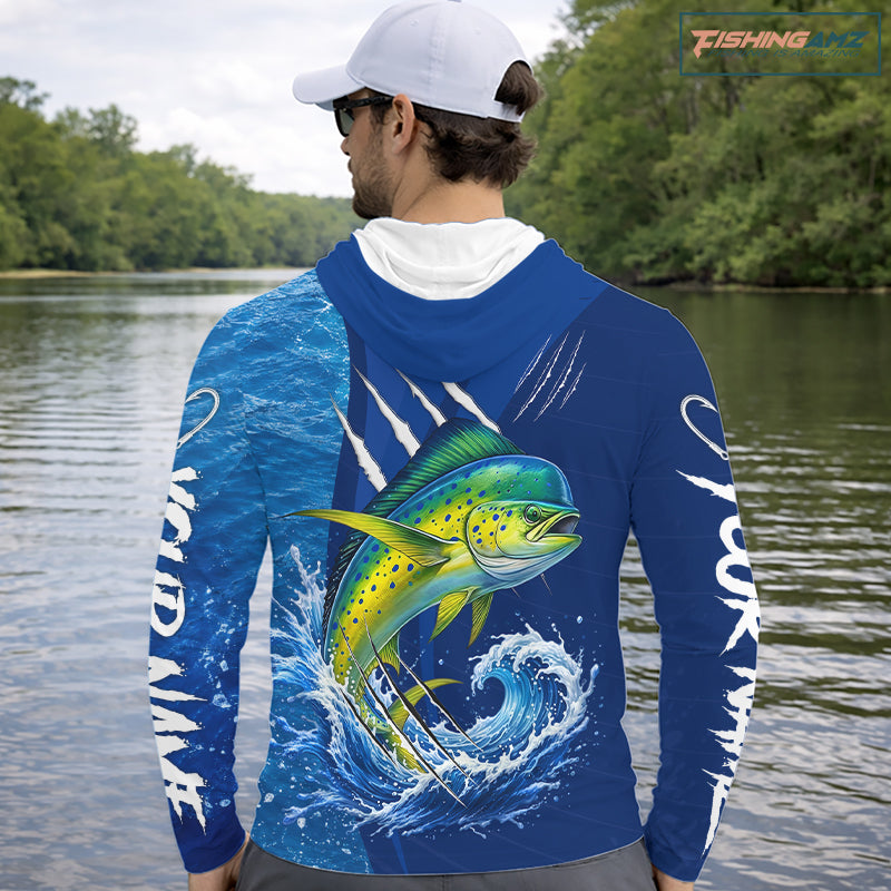 Mahi Mahi Fishing Custom Long Sleeve Hooded Performance Fishing Shirts, Mahi Mahi Saltwater Fishing Shirt NBT721