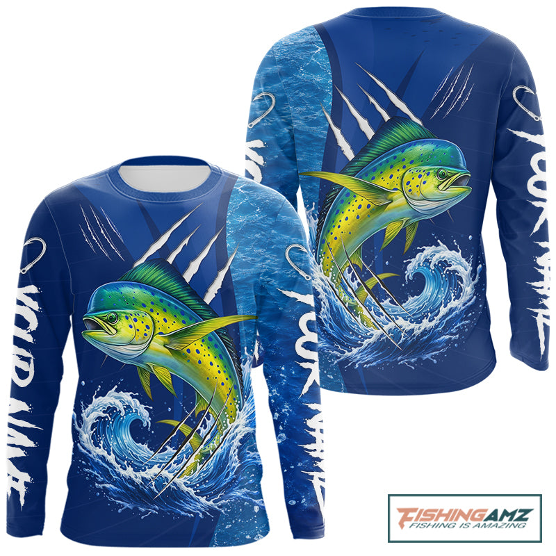 Mahi Mahi Fishing Custom Long Sleeve Performance Fishing Shirts, Mahi Mahi Saltwater Fishing Shirt NBT721