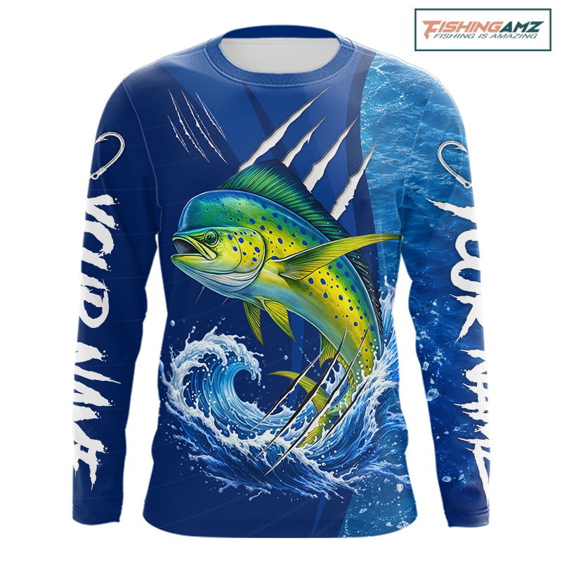Mahi Mahi Fishing Custom Long Sleeve Performance Fishing Shirts, Mahi Mahi Saltwater Fishing Shirt NBT721