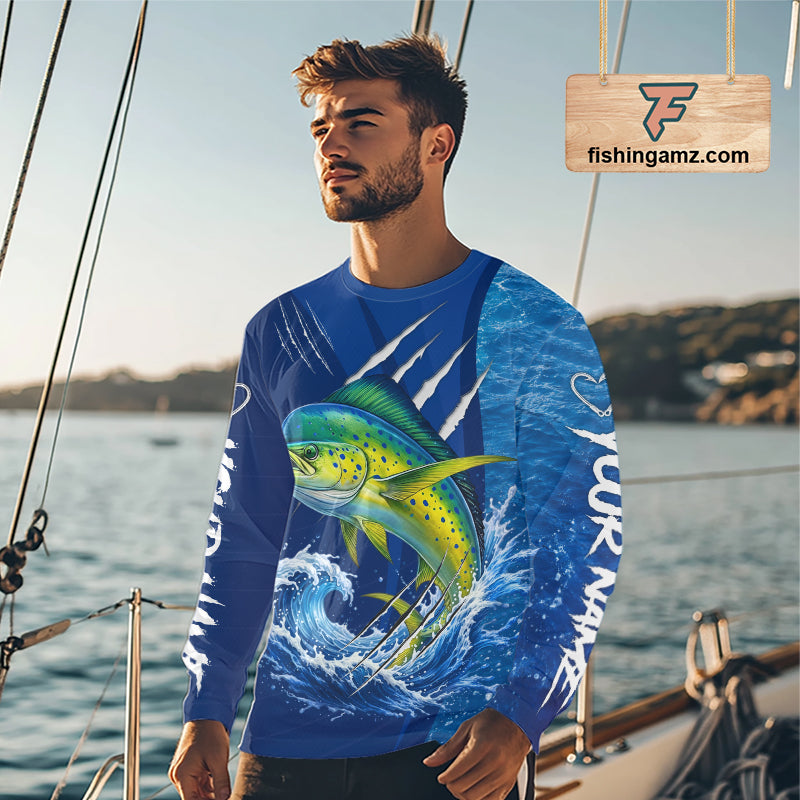 Mahi Mahi Fishing Custom Long Sleeve Performance Fishing Shirts, Mahi Mahi Saltwater Fishing Shirt NBT721
