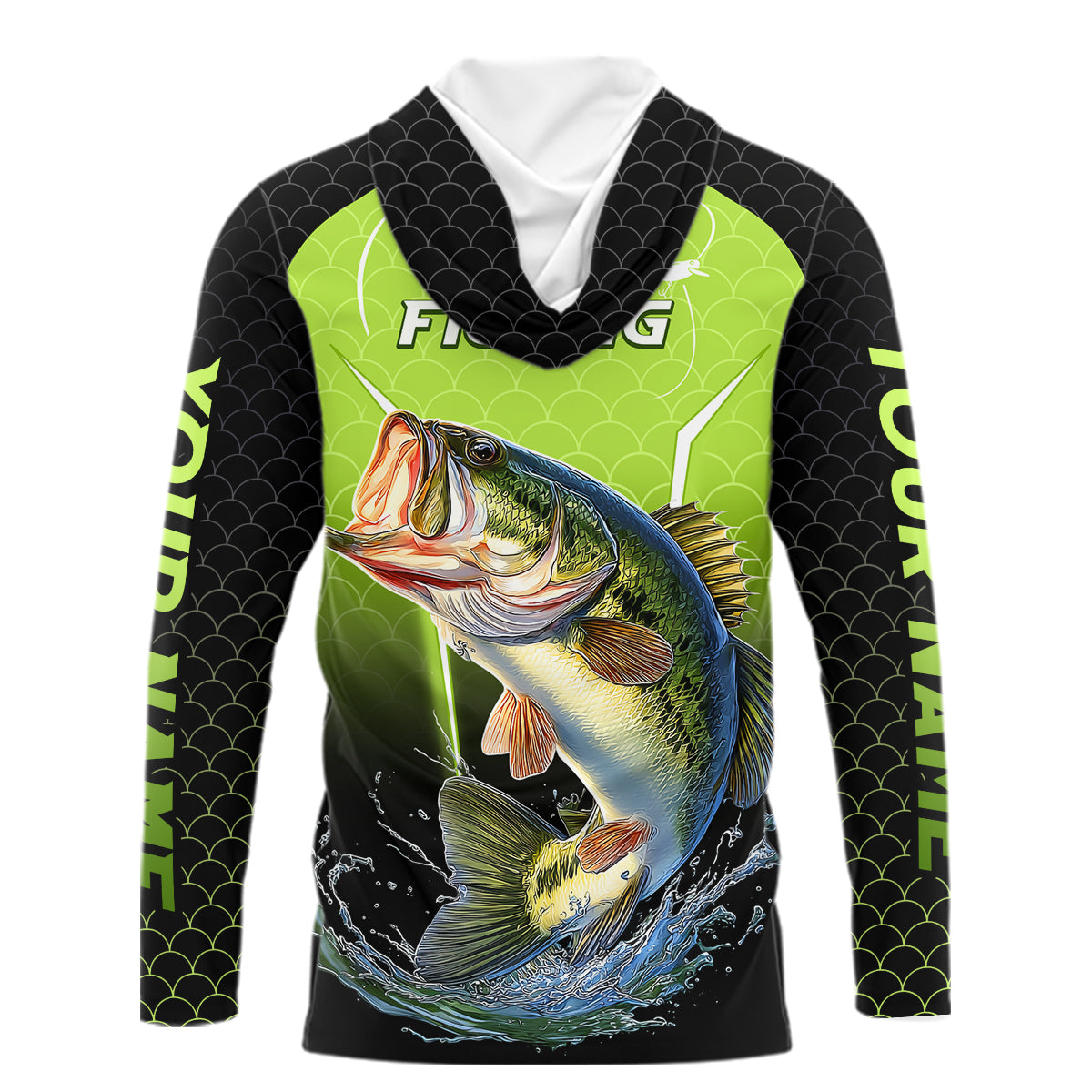 Custom Fish Scale Largemouth Bass Fishing Custom Name UV Fishing Shirts For Men, Bass Fishing Shirts NBT369