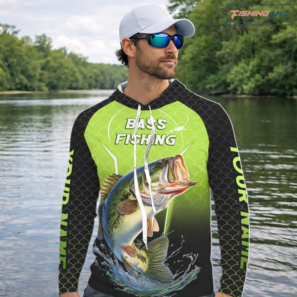Custom Fish Scale Largemouth Bass Fishing Custom Name UV Fishing Shirts For Men, Bass Fishing Shirts NBT369