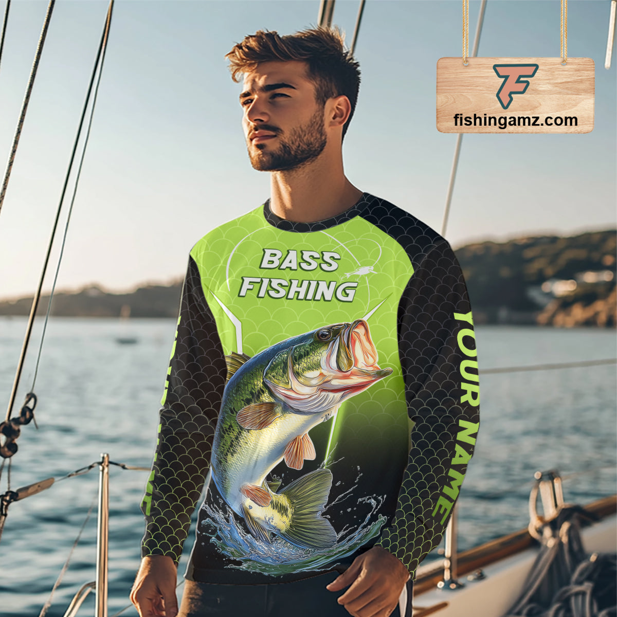 Custom Fish Scale Largemouth Bass Fishing Custom Name UV Fishing Shirts For Men, Bass Fishing Shirts NBT369