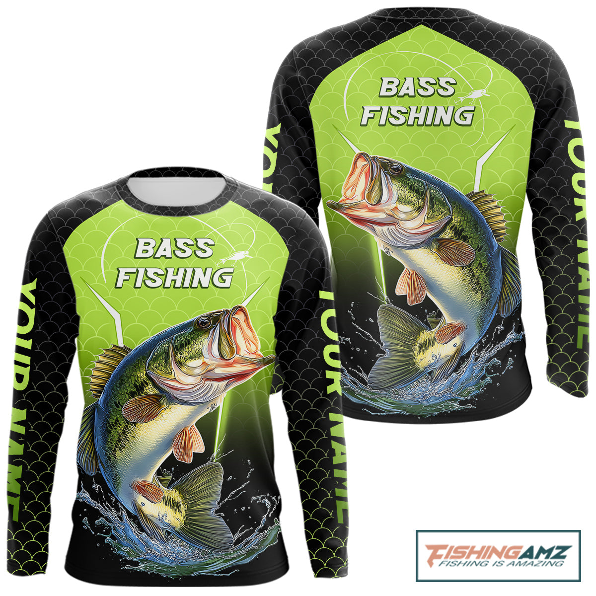 Custom Fish Scale Largemouth Bass Fishing Custom Name UV Fishing Shirts For Men, Bass Fishing Shirts NBT369