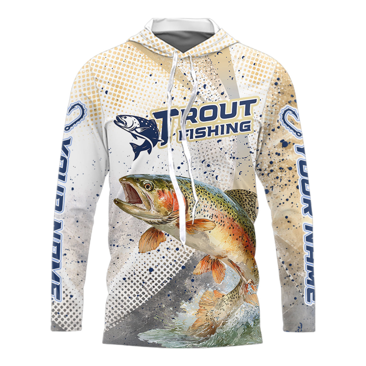 Rainbow Trout Fishing Shirts Long Sleeve Hooded Gray Beige Camo, Trout UPF Fishing Shirts NBT414
