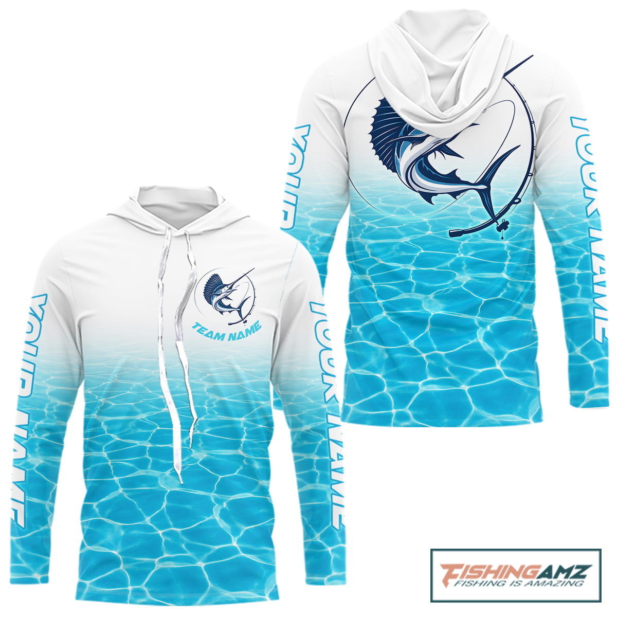 Custom Marlin Fishing Long Sleeve Hooded Performance Fishing Shirts, Marlin Saltwater Fishing Shirt NBT620