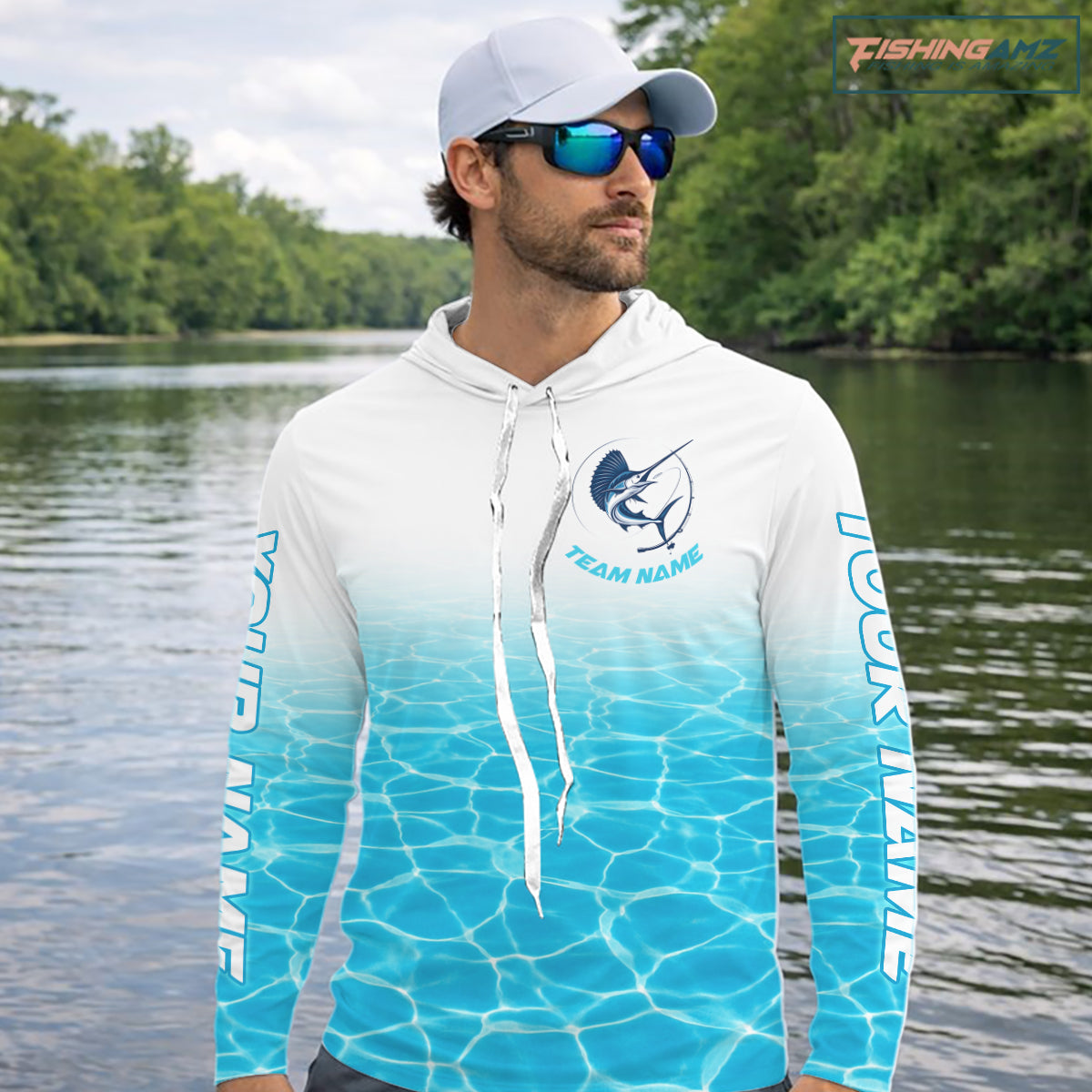 Custom Marlin Fishing Long Sleeve Hooded Performance Fishing Shirts, Marlin Saltwater Fishing Shirt NBT620