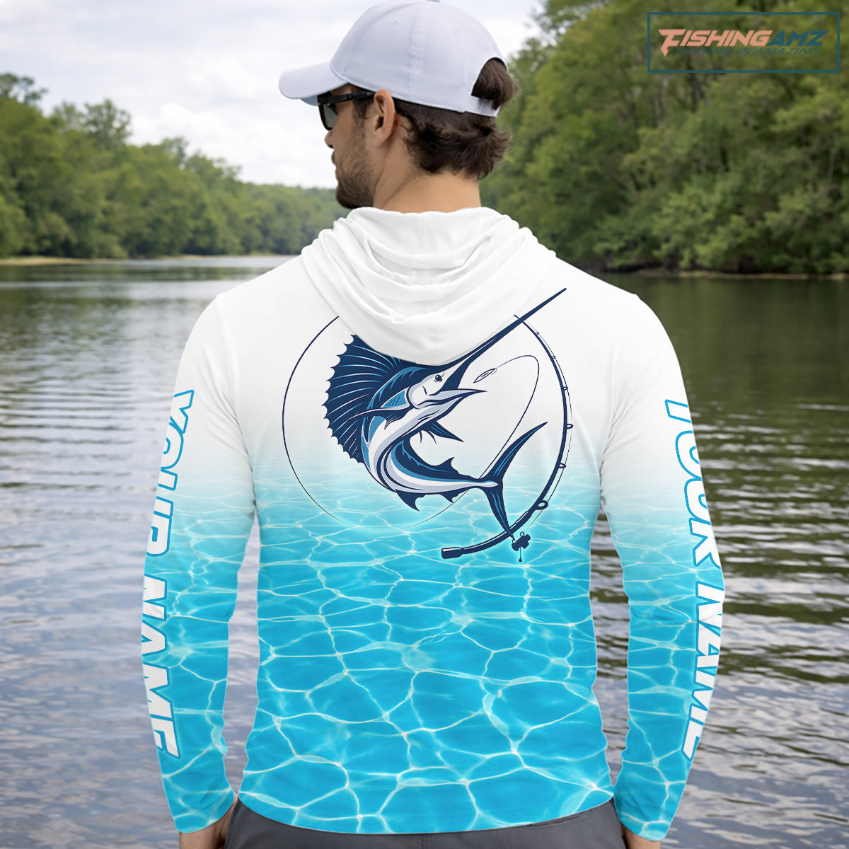 Custom Marlin Fishing Long Sleeve Hooded Performance Fishing Shirts, Marlin Saltwater Fishing Shirt NBT620