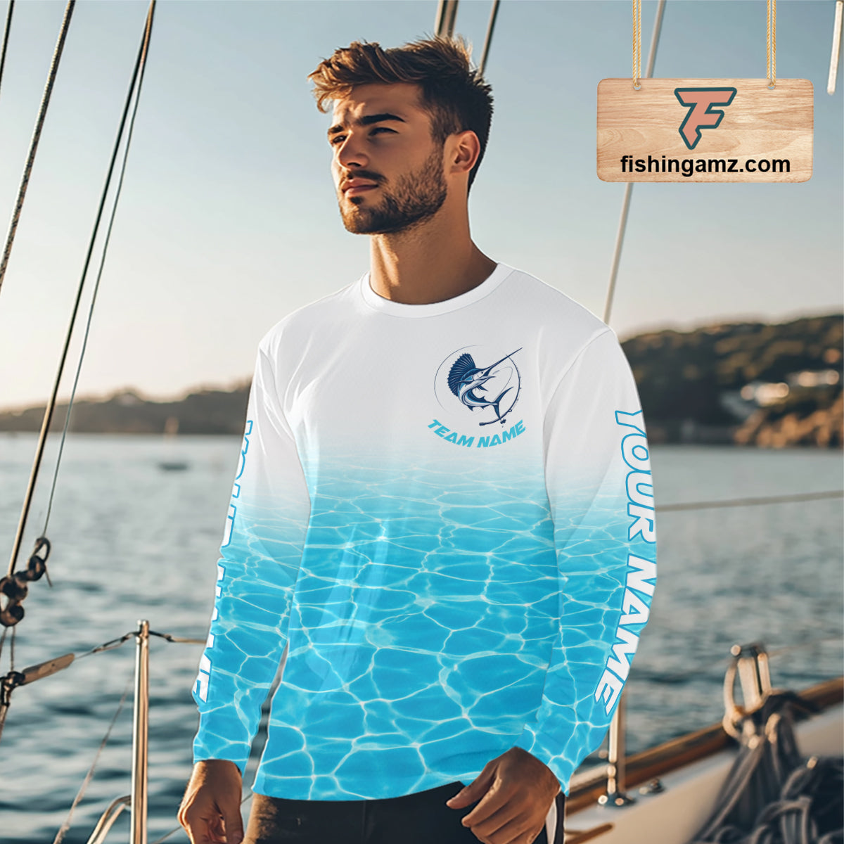Custom Marlin Fishing Long Sleeve Performance Fishing Shirts, Marlin Saltwater Fishing Shirt NBT620