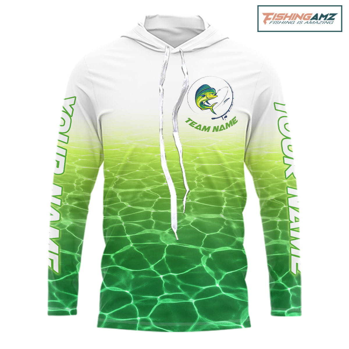 Custom Mahi Mahi Fishing Long Sleeve Hooded Performance Fishing Shirts, Mahi Mahi Saltwater Fishing Shirt NBT621