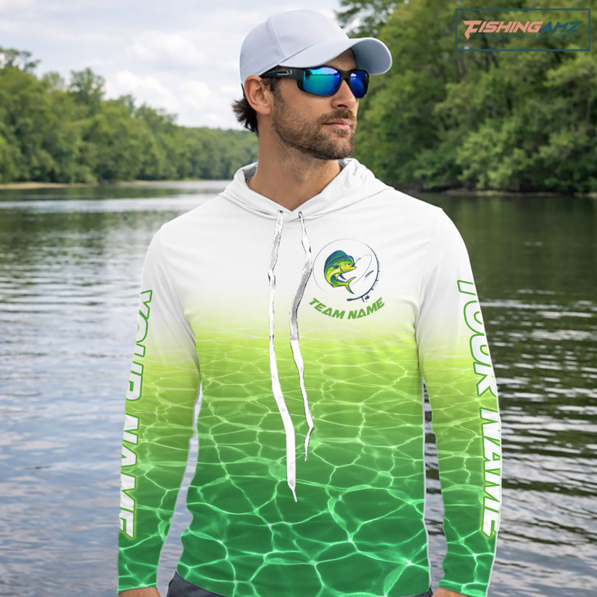 Custom Mahi Mahi Fishing Long Sleeve Hooded Performance Fishing Shirts, Mahi Mahi Saltwater Fishing Shirt NBT621