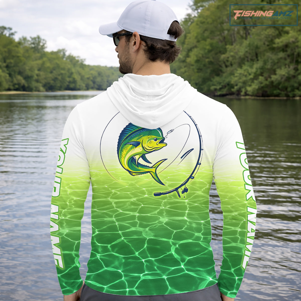 Custom Mahi Mahi Fishing Long Sleeve Hooded Performance Fishing Shirts, Mahi Mahi Saltwater Fishing Shirt NBT621