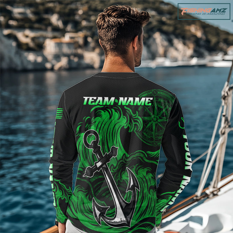 Custom Marlin Fishing Ocean Camo Long Sleeve Shirts, Marlin Saltwater Fishing Jerseys | Green NBT844