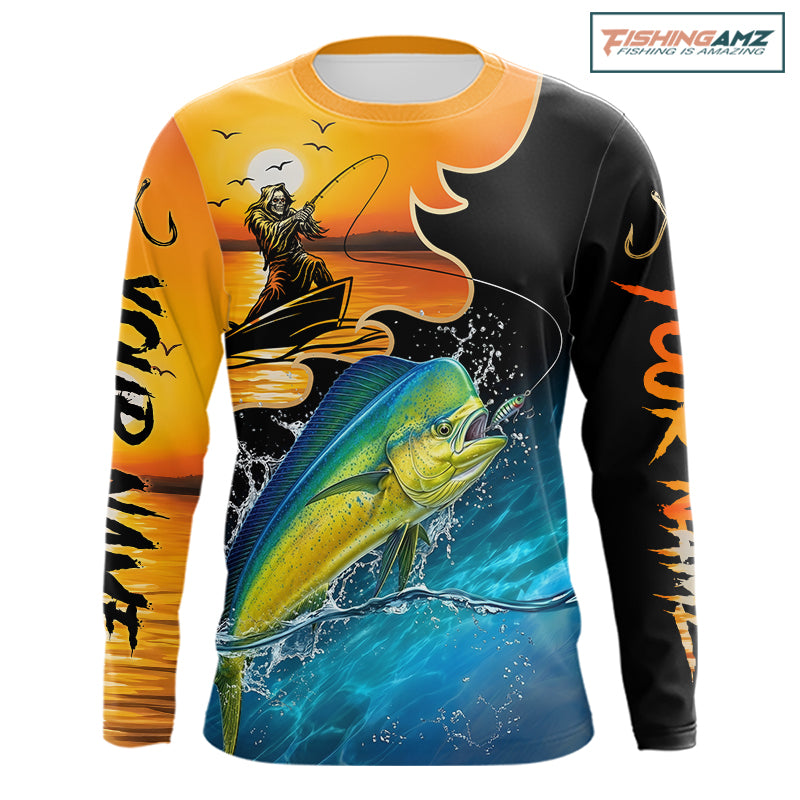 Personalized Fish Reaper Sunset Design Sailfish Fishing Shirts Long Sleeve NBT758