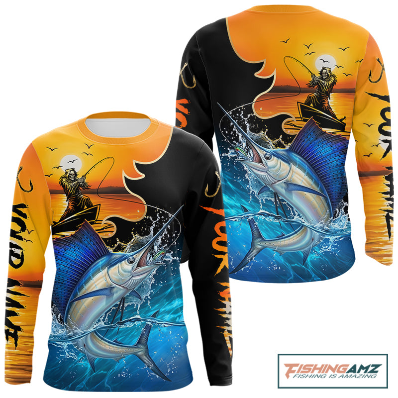 Personalized Fish Reaper Sunset Design Mahi Mahi Fishing Shirts Long Sleeve NBT759