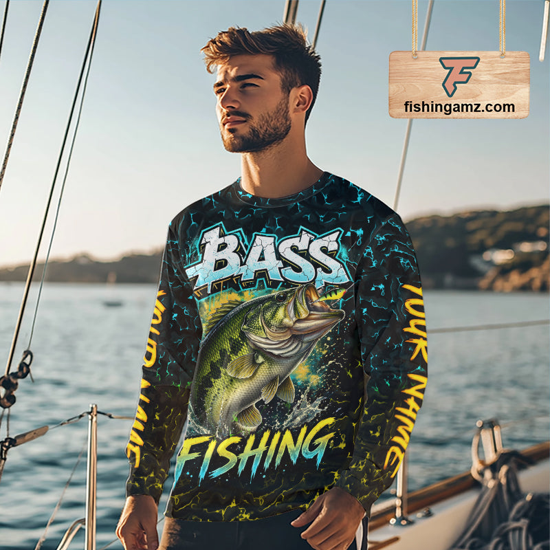 Personalized Neon Color Bass Long Sleeve Fishing Shirts, Largemouth Bass Fishing Jerseys For Men NBT668