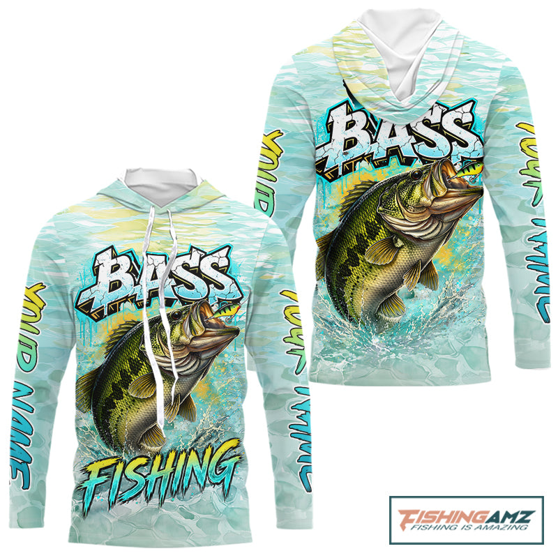 Personalized Bass Long Sleeve Hooded Shirts, Largemouth Bass Fishing Jerseys For Men NBT669