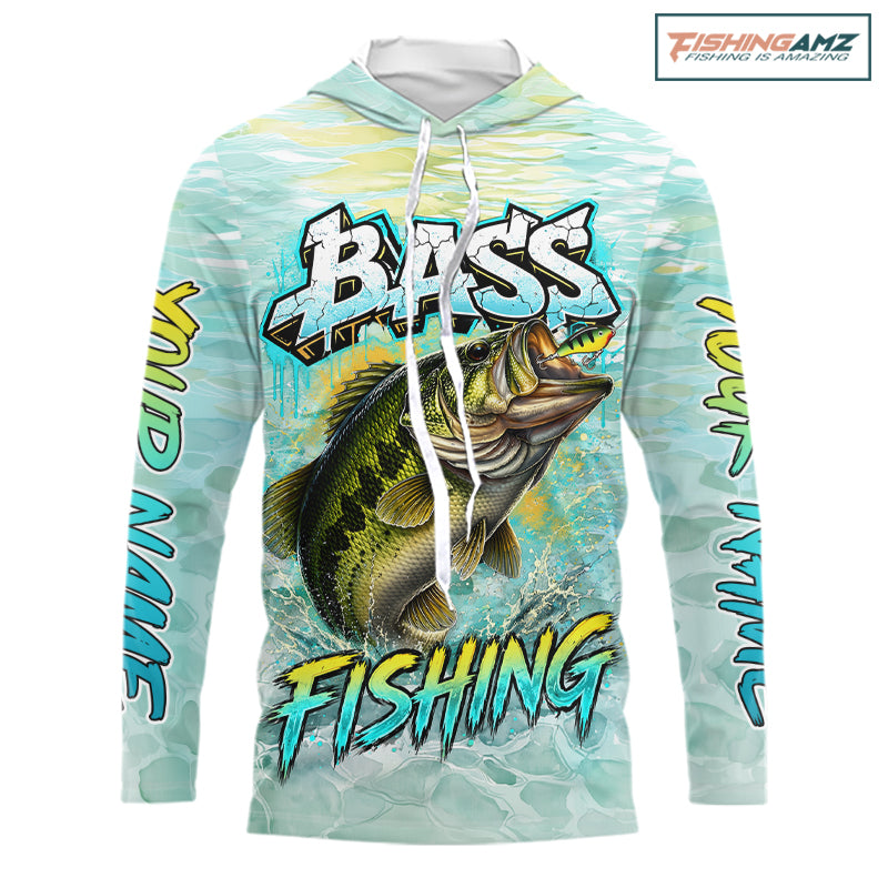 Personalized Bass Long Sleeve Hooded Shirts, Largemouth Bass Fishing Jerseys For Men NBT669