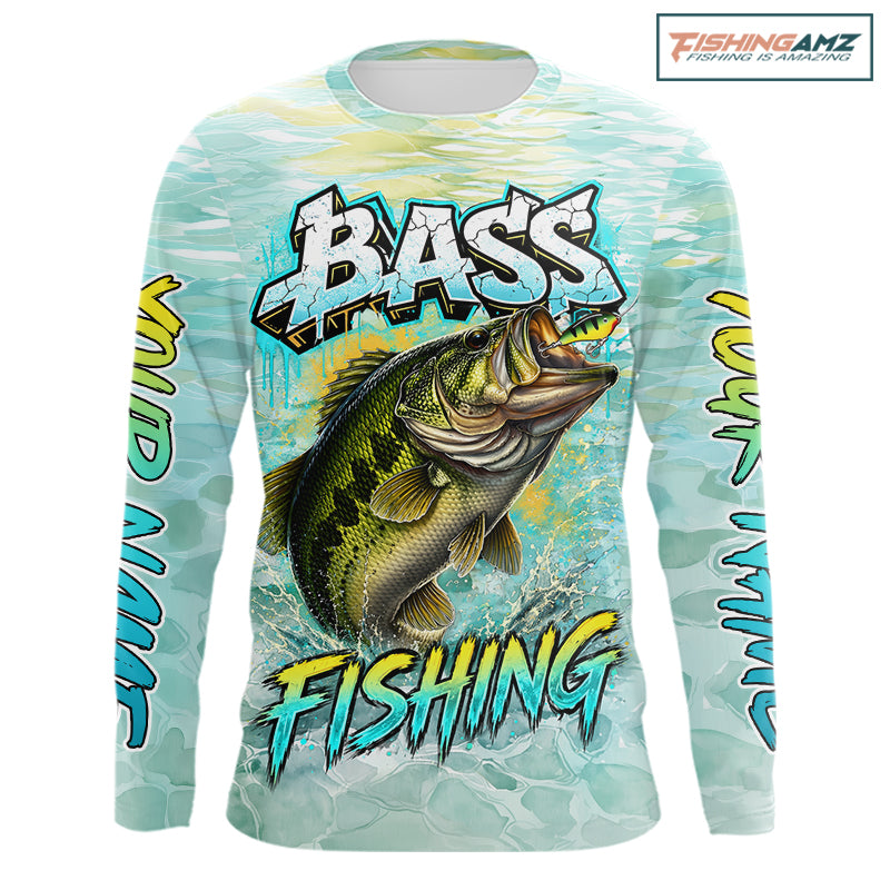 Personalized Bass Long Sleeve Fishing Shirts, Largemouth Bass Fishing Jerseys For Men NBT669