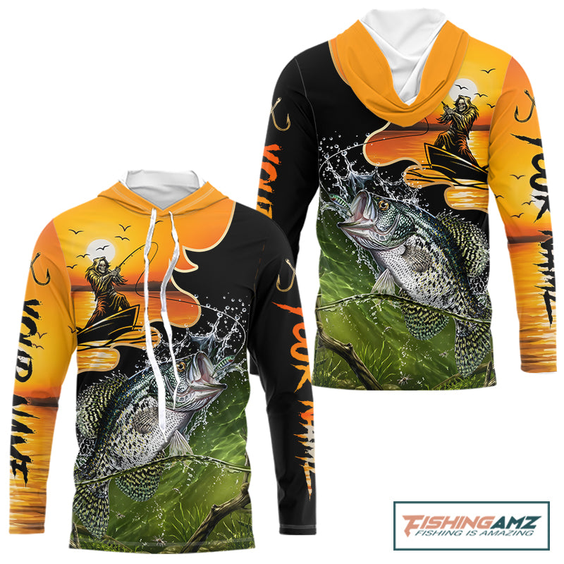 Personalized Fish Reaper Sunset Design Crappie Long Sleeve Hooded Shirts NBT674