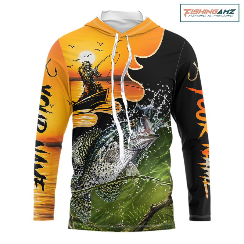 Personalized Fish Reaper Sunset Design Crappie Long Sleeve Hooded Shirts NBT674