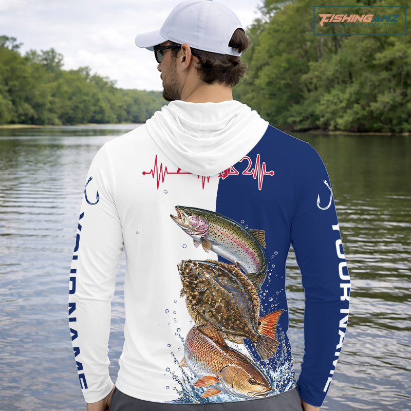 Blue Texas Slam Fishing Custom Performance Team Redfish, Trout, Flounder Long Sleeve Hooded Shirts NBT679