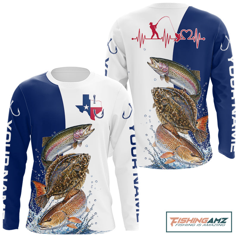 Blue Texas Slam Fishing Custom Performance Long Sleeve Team Redfish, Trout, Flounder Fishing Shirts NBT679