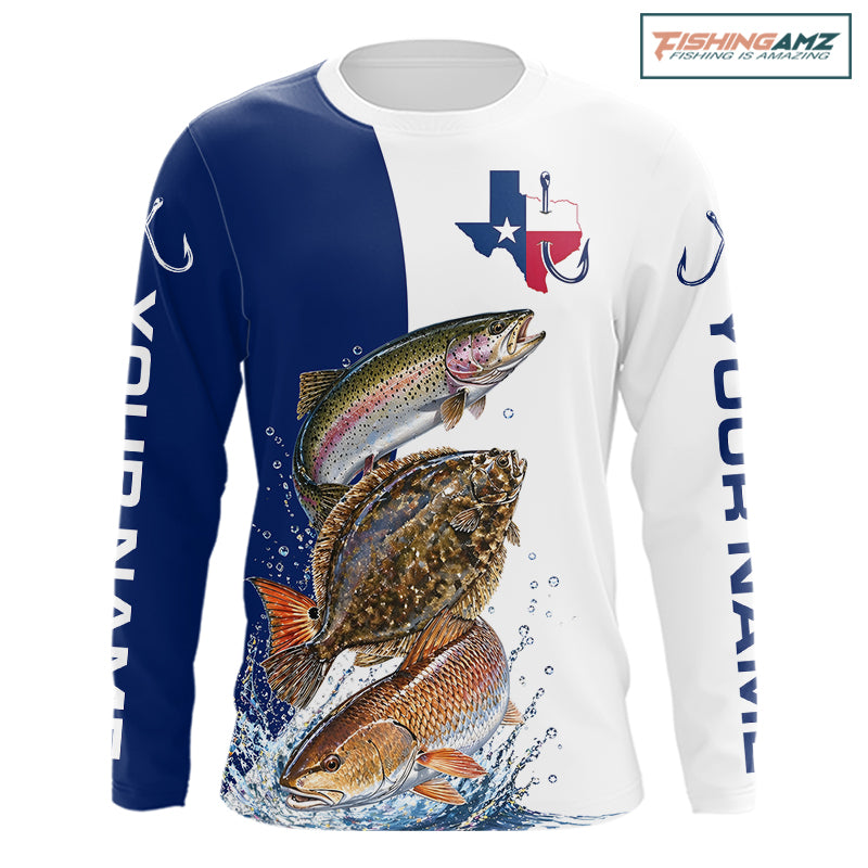 Blue Texas Slam Fishing Custom Performance Long Sleeve Team Redfish, Trout, Flounder Fishing Shirts NBT679