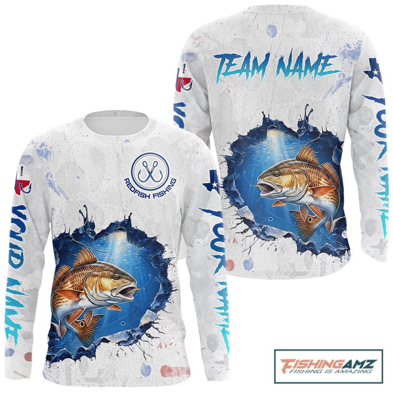 Custom Redfish Fishing Long Sleeve Tournament Shirts, Redfish Saltwater Fishing Apparel | White NBT684