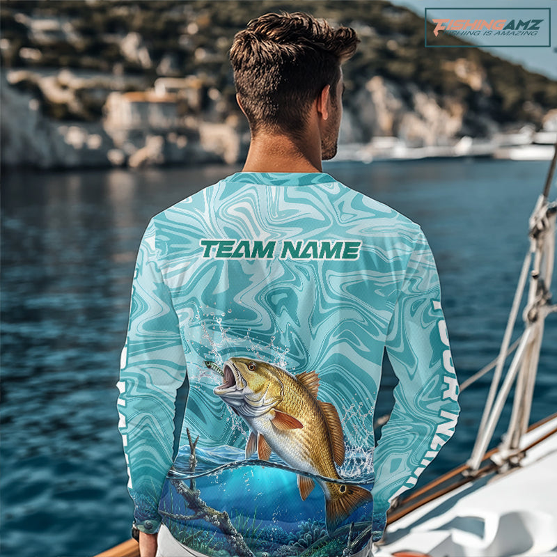 Custom Redfish Long Sleeve Performance Fishing Shirts, Water Camo Saltwater Fishing Jerseys NBT691