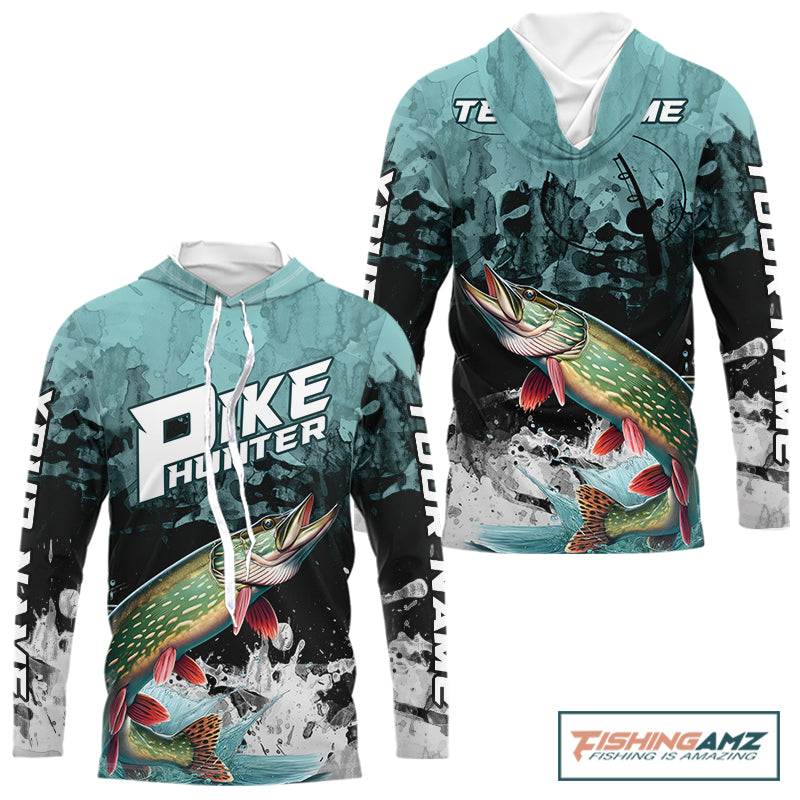 Personalized Northern Pike Fishing Jersey, Team Pike Fishing Long Sleeve Hooded Tournament Shirts NBT693