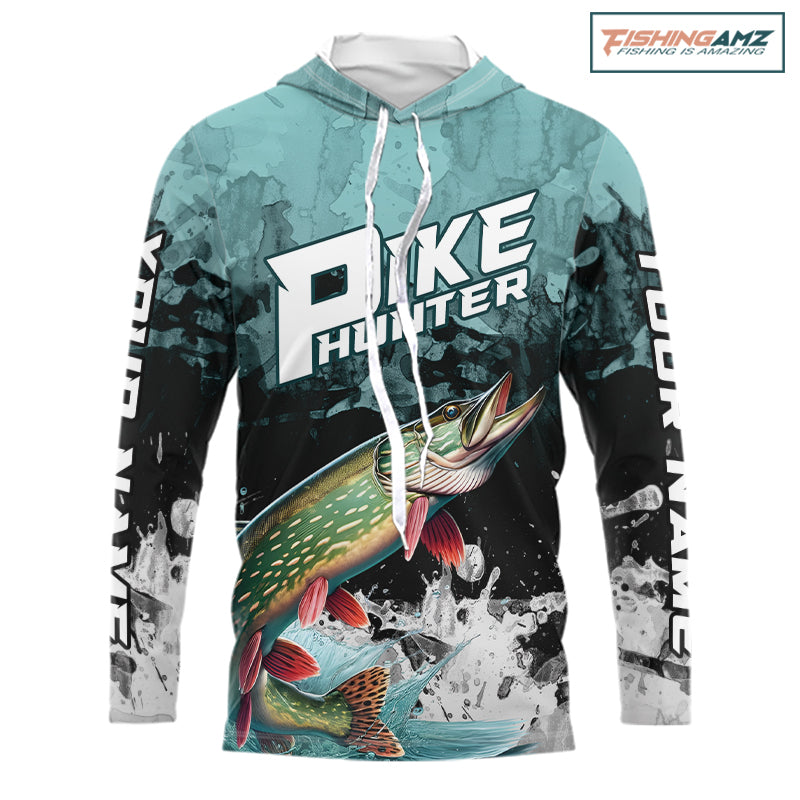 Personalized Northern Pike Fishing Jersey, Team Pike Fishing Long Sleeve Hooded Tournament Shirts NBT693