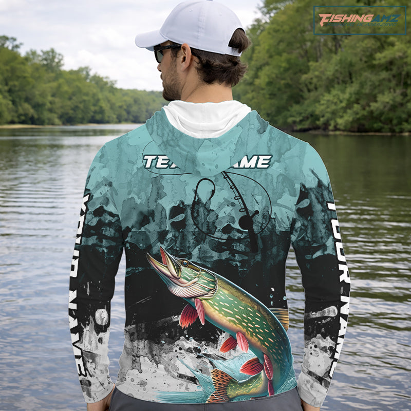 Personalized Northern Pike Fishing Jersey, Team Pike Fishing Long Sleeve Hooded Tournament Shirts NBT693
